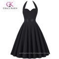 Grace Karin Retro Vintage Sweetheart Backless Halter Nylon-Cotton Black Party Picnic Dress CL008950-1